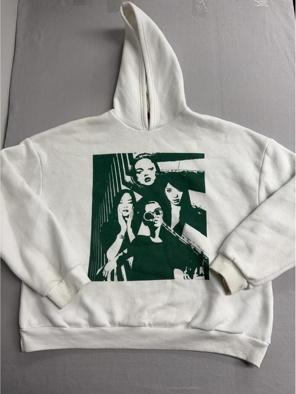 Edikted Womens Hoodie White Green Girl Groupie Photo XL